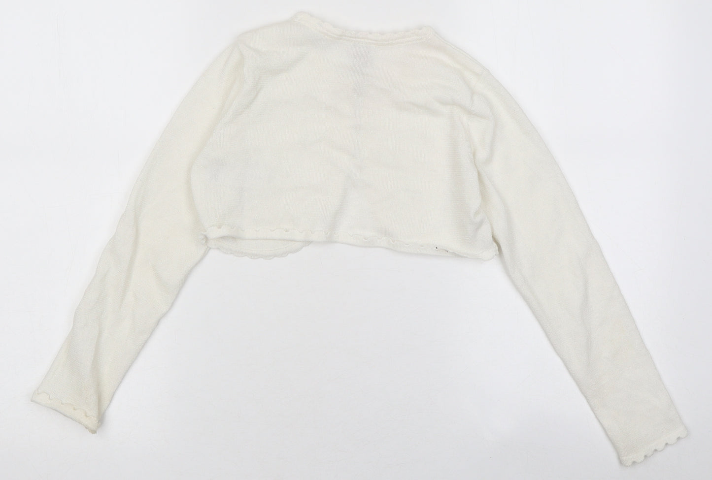 Monsoon Girls White Round Neck Polyester Shrug Jumper Size 9-10 Years Button - Crop