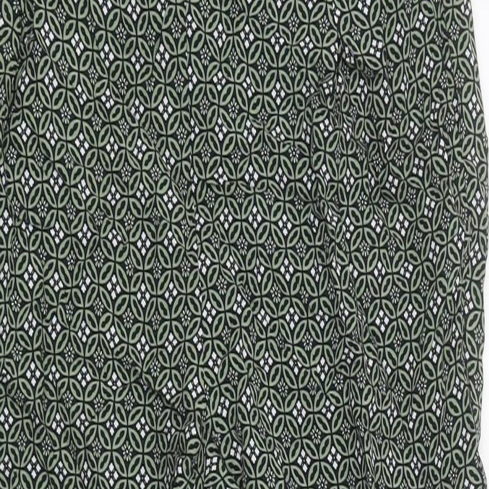 Marks and Spencer Womens Green Geometric Polyester Trousers Size 8 L26 in Regular