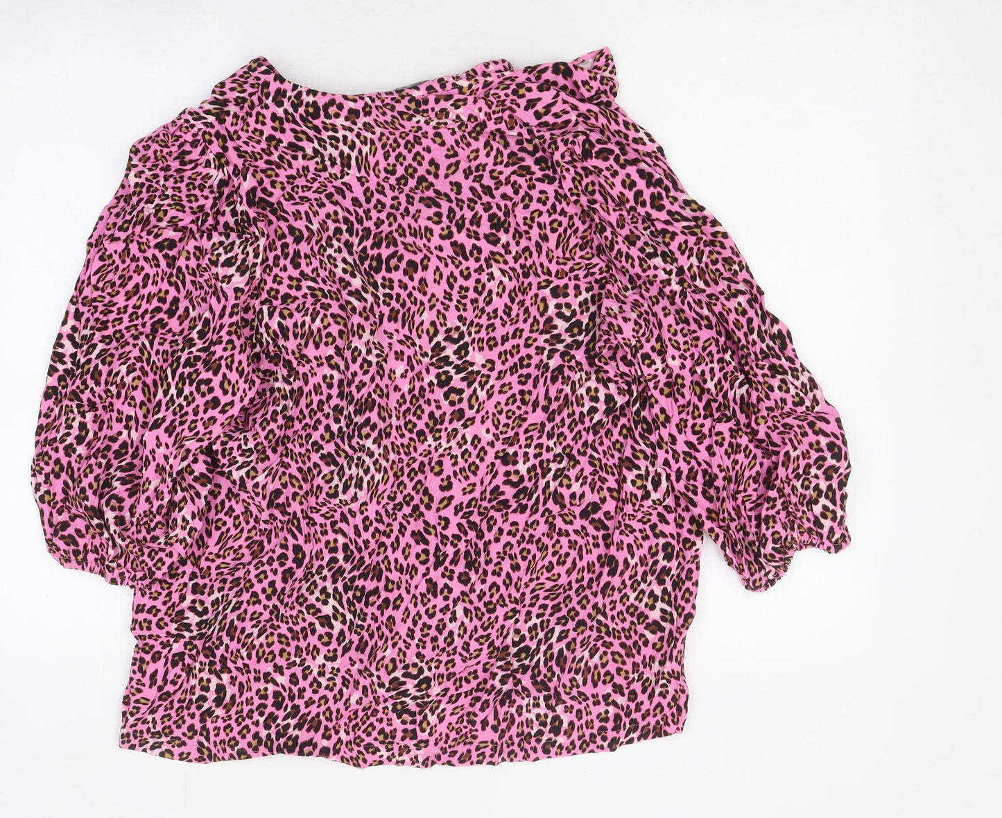Marks and Spencer Womens Pink Animal Print Polyester Basic Blouse Size 18 Round Neck