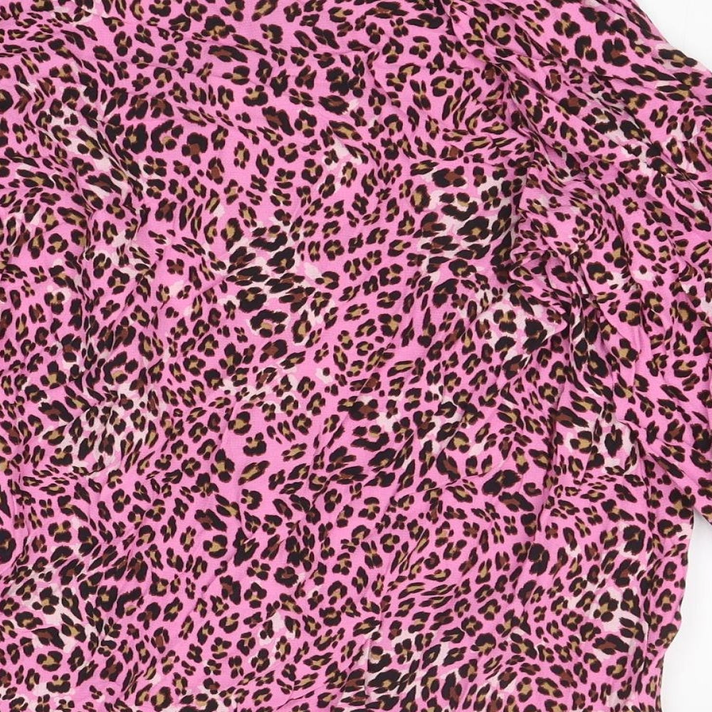 Marks and Spencer Womens Pink Animal Print Polyester Basic Blouse Size 18 Round Neck