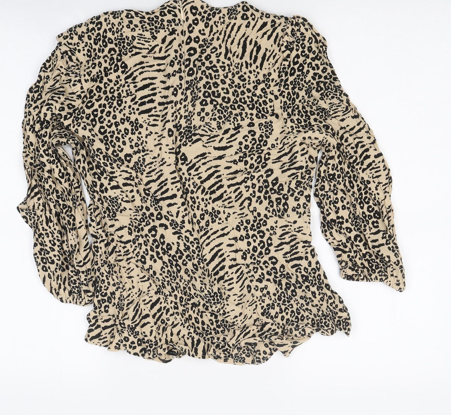 Marks and Spencer Womens Beige Animal Print Polyester Basic Blouse Size 14 Round Neck