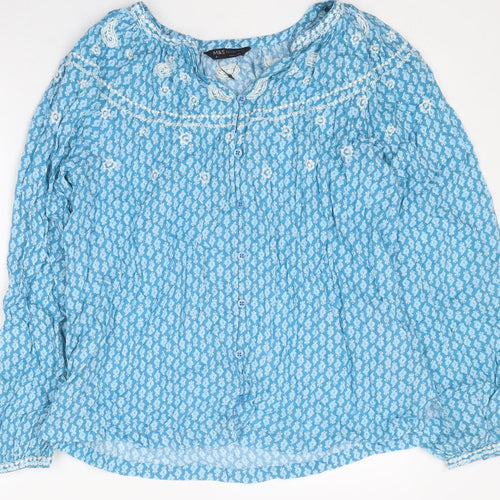 Marks and Spencer Womens Blue Geometric Polyester Basic Blouse Size 6 Round Neck