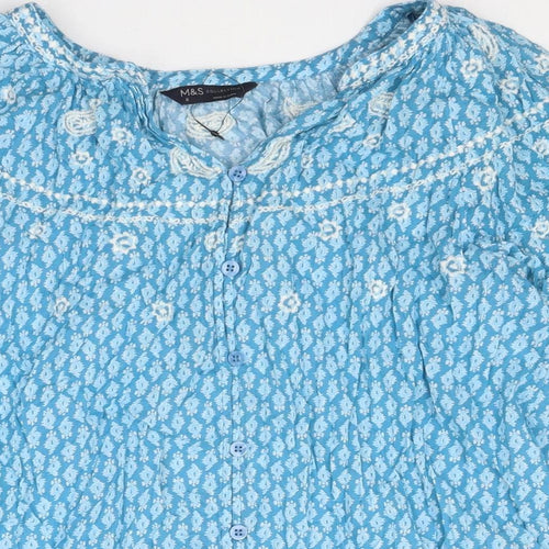 Marks and Spencer Womens Blue Geometric Polyester Basic Blouse Size 6 Round Neck