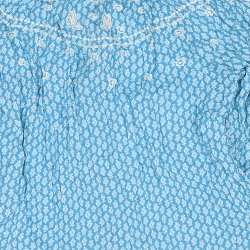 Marks and Spencer Womens Blue Geometric Polyester Basic Blouse Size 6 Round Neck