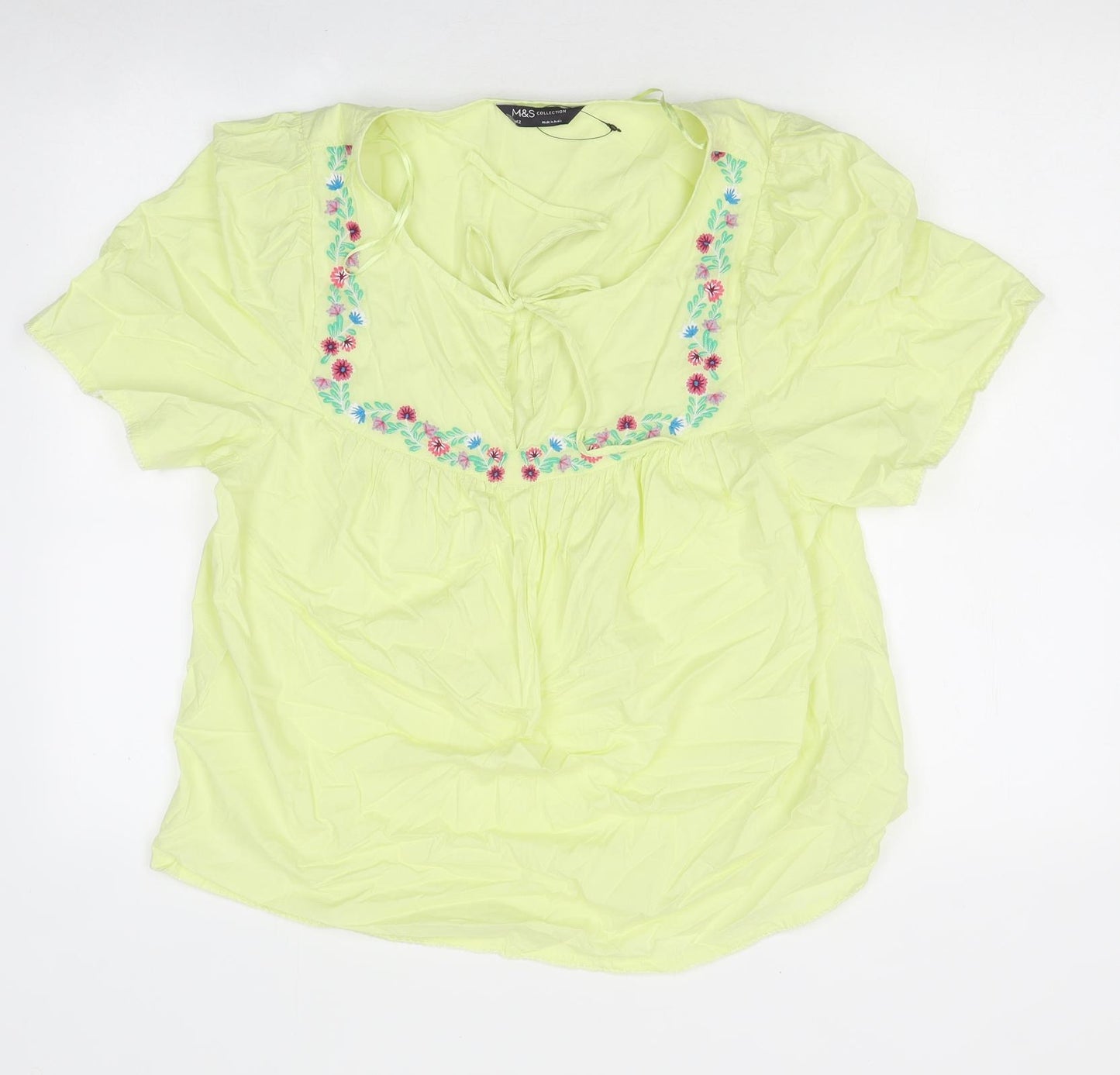 Marks and Spencer Womens Green Polyester Basic T-Shirt Size 12 Round Neck - Lime Green