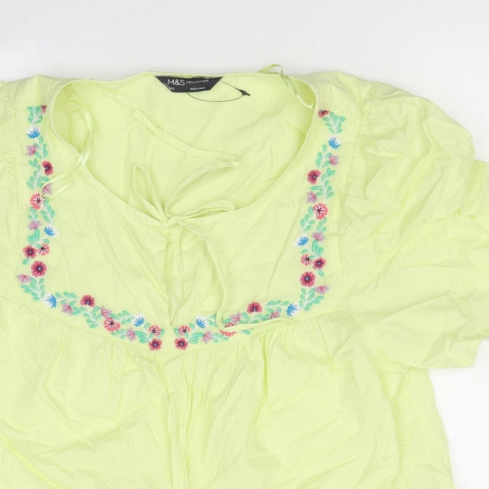Marks and Spencer Womens Green Polyester Basic T-Shirt Size 12 Round Neck - Lime Green