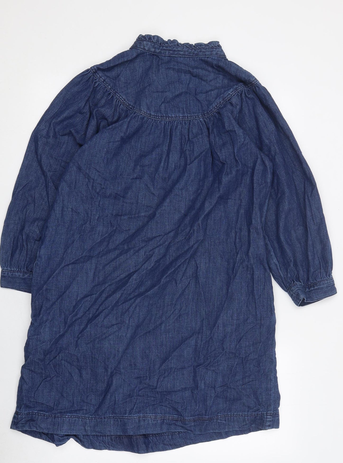 Marks and Spencer Womens Blue Paisley 100% Cotton Shirt Dress Size 10 High Neck Button