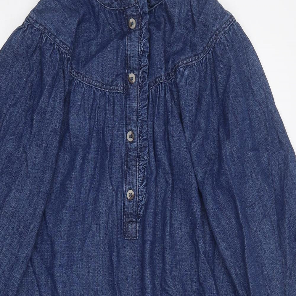 Marks and Spencer Womens Blue Paisley 100% Cotton Shirt Dress Size 10 High Neck Button