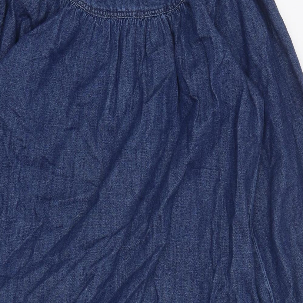 Marks and Spencer Womens Blue Paisley 100% Cotton Shirt Dress Size 10 High Neck Button