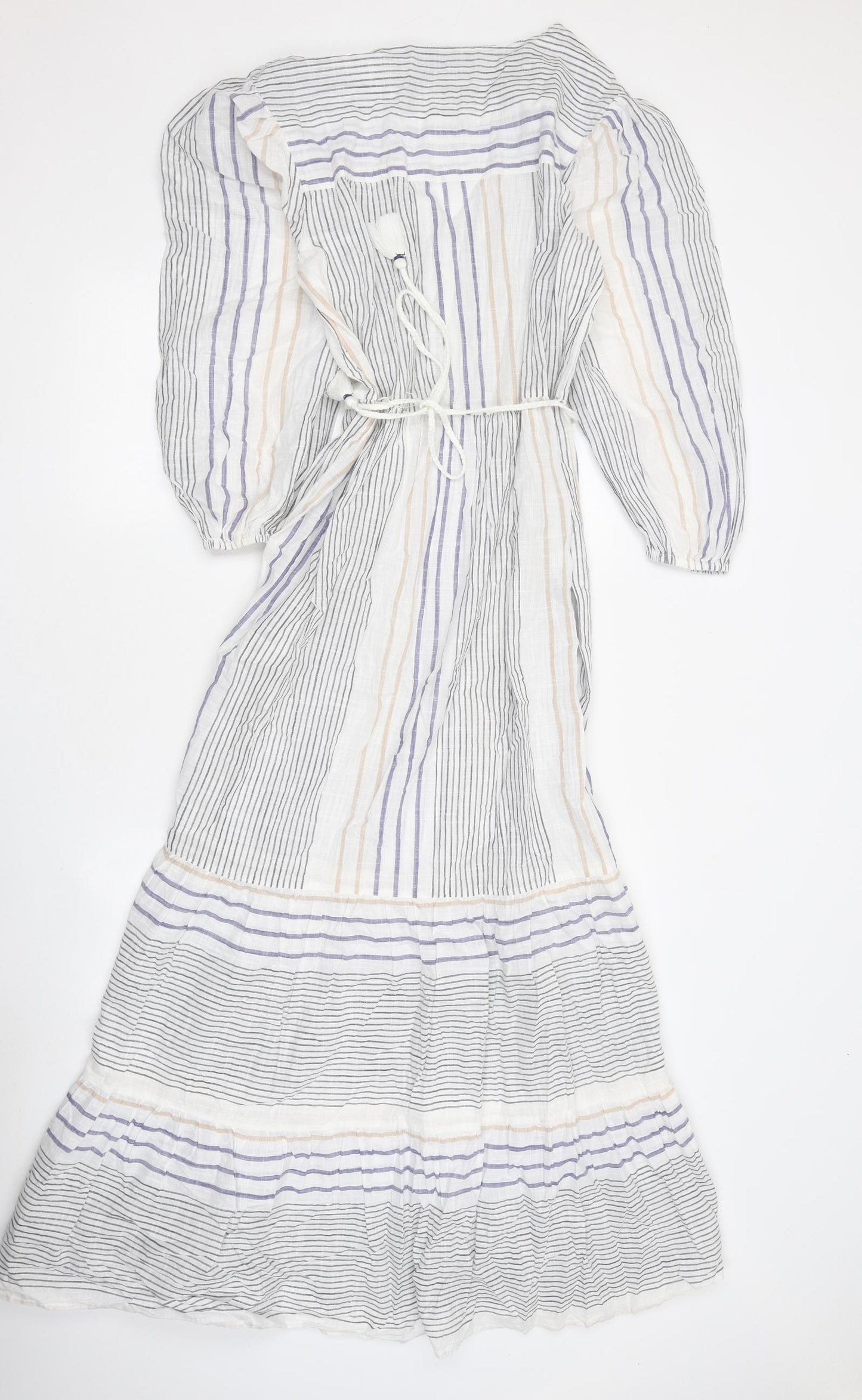 Marks and Spencer Womens Multicoloured Striped Polyester Fit & Flare Size 10 V-Neck Button