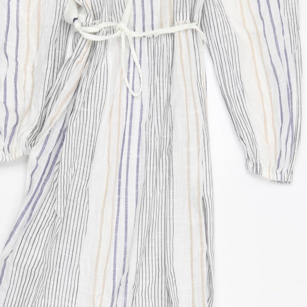 Marks and Spencer Womens Multicoloured Striped Polyester Fit & Flare Size 10 V-Neck Button