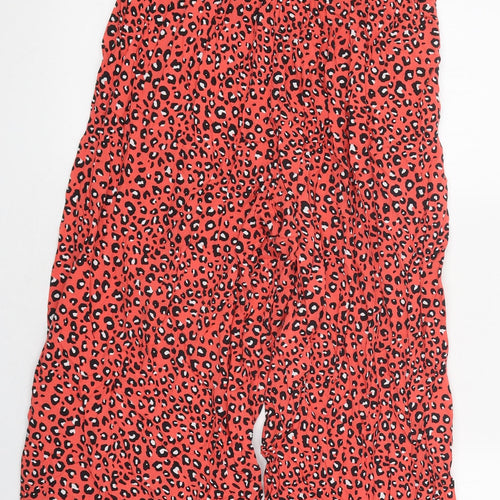 Marks and Spencer Womens Red Geometric Polyester Trousers Size 8 L23 in Regular