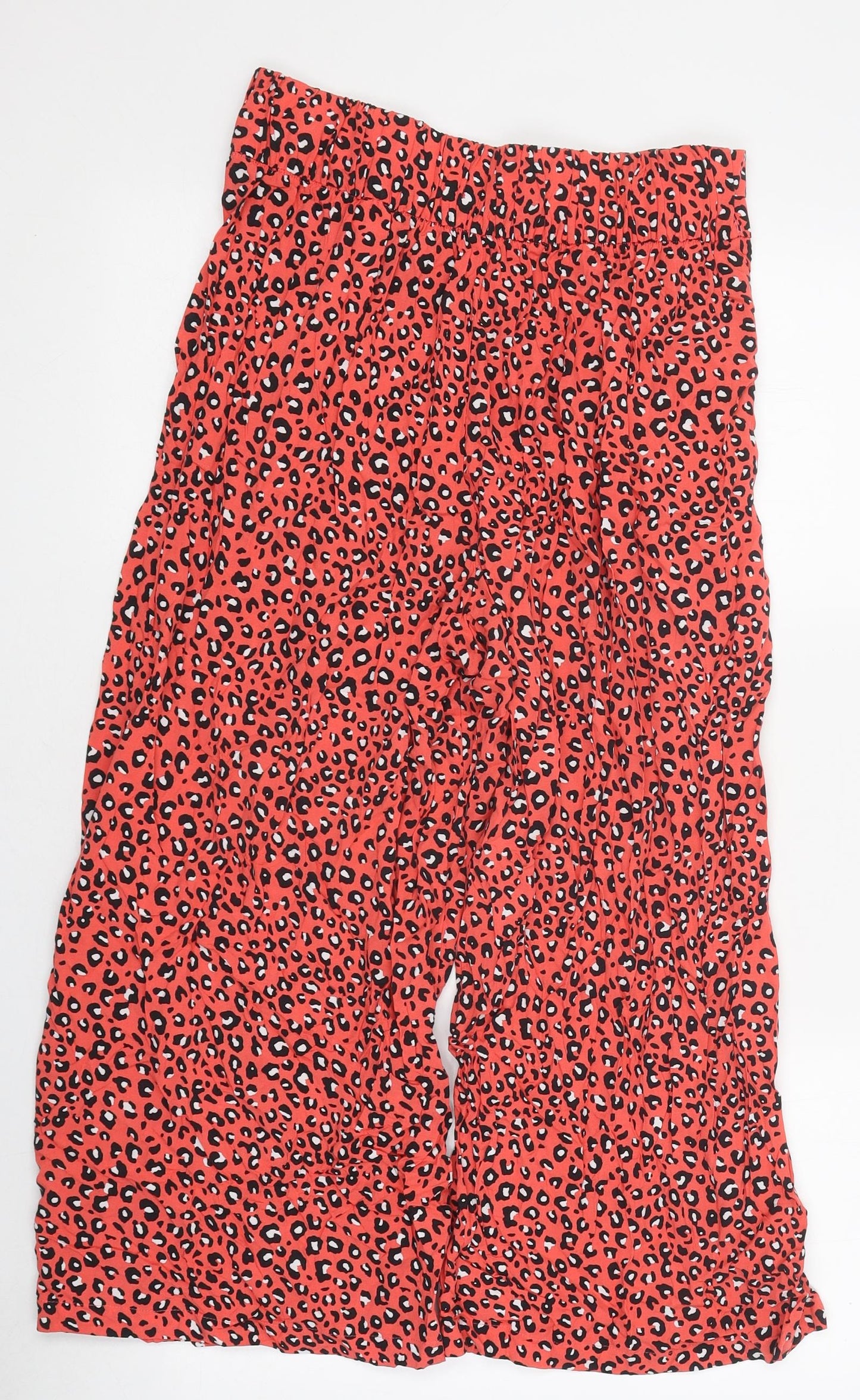 Marks and Spencer Womens Red Geometric Polyester Trousers Size 8 L23 in Regular