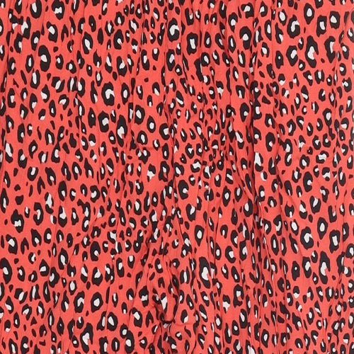 Marks and Spencer Womens Red Geometric Polyester Trousers Size 8 L23 in Regular