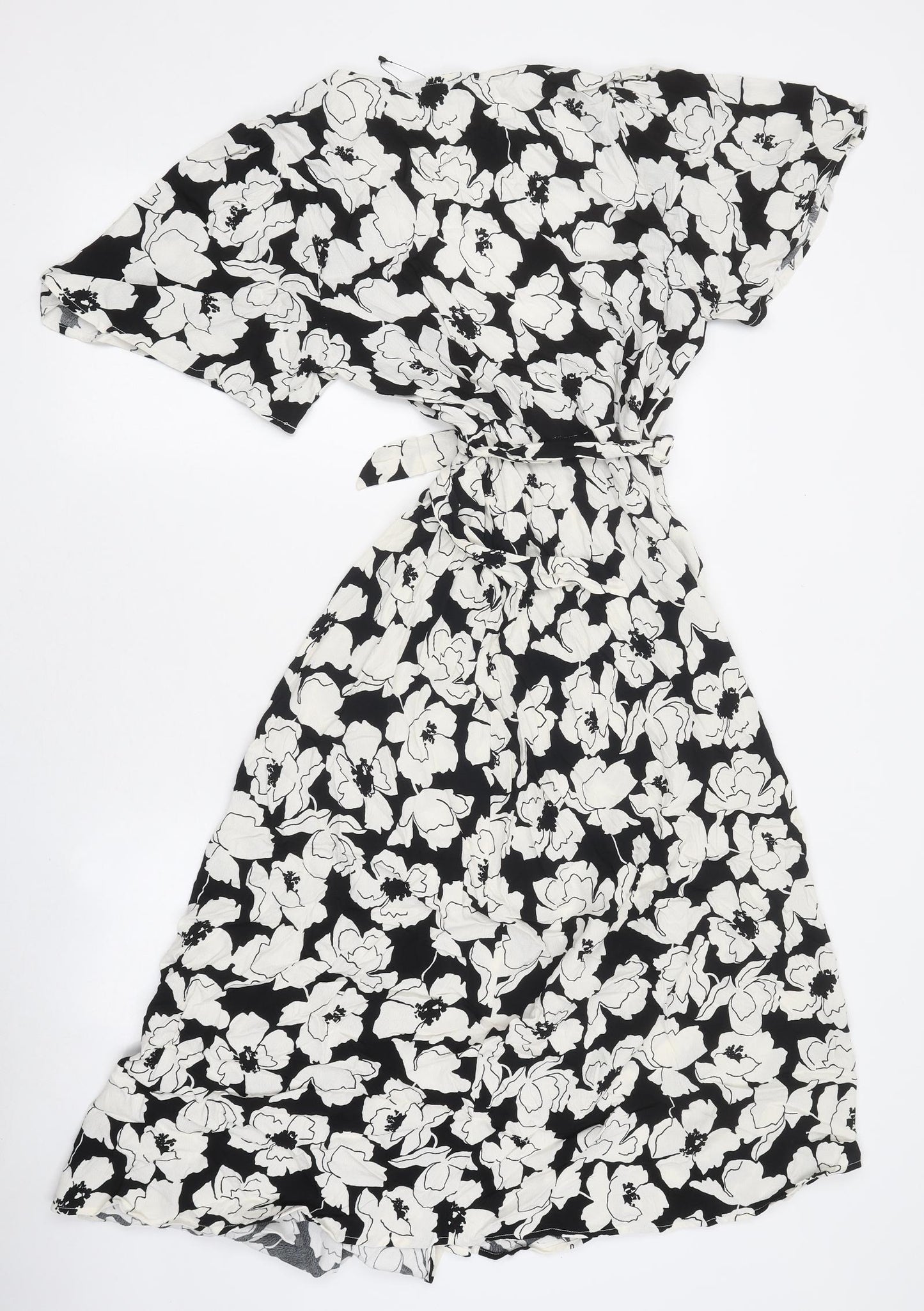 Marks and Spencer Womens Beige Floral Polyester Wrap Dress Size 8 V-Neck Tie