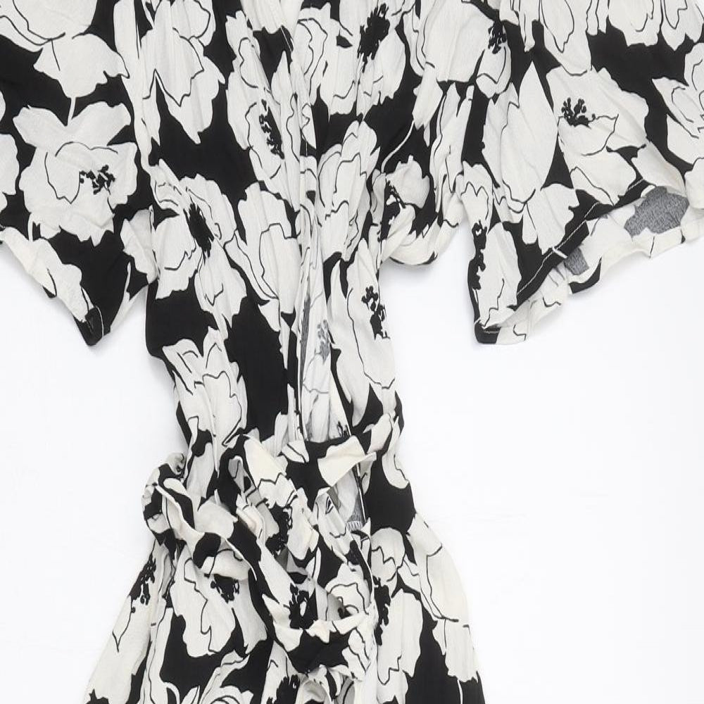 Marks and Spencer Womens Beige Floral Polyester Wrap Dress Size 8 V-Neck Tie