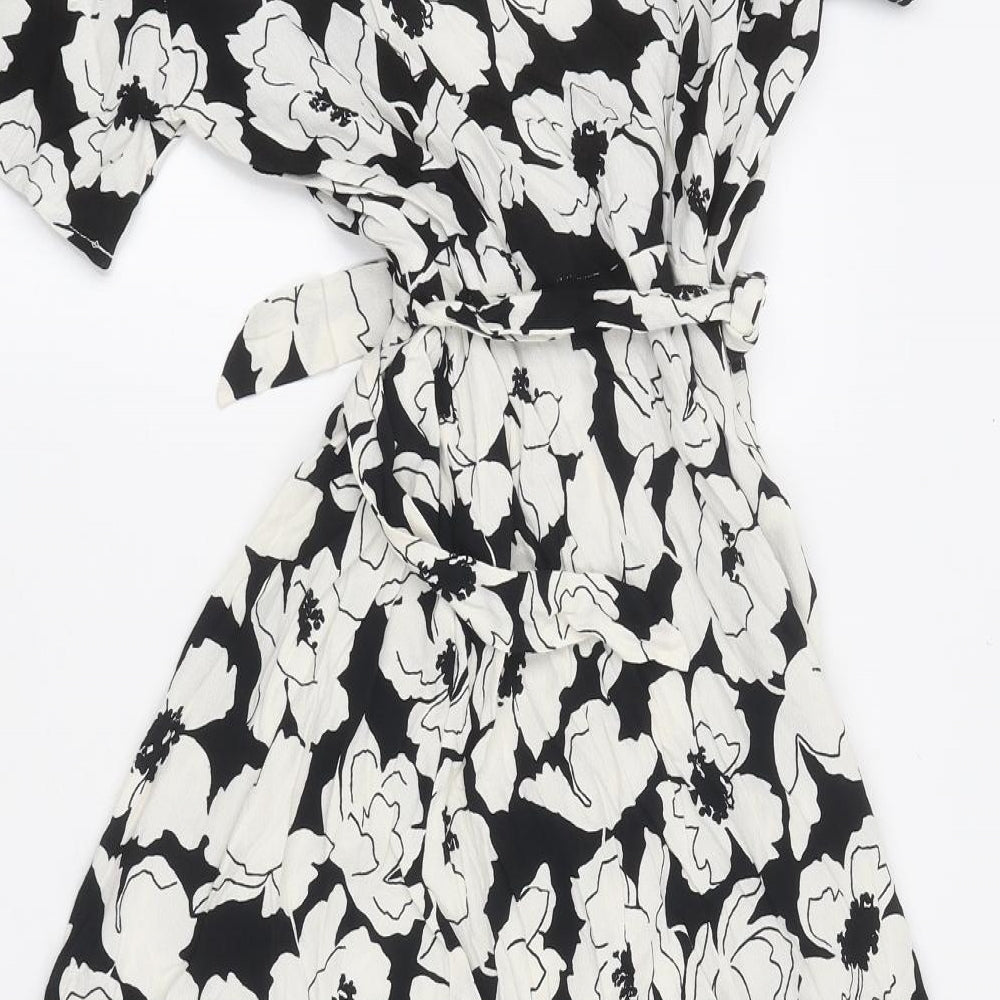 Marks and Spencer Womens Beige Floral Polyester Wrap Dress Size 8 V-Neck Tie