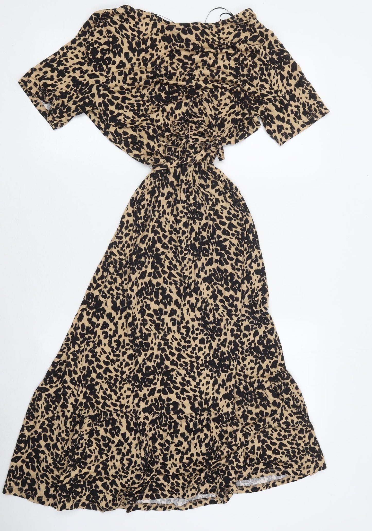Marks and Spencer Womens Brown Animal Print Polyester Wrap Dress Size 8 V-Neck Tie