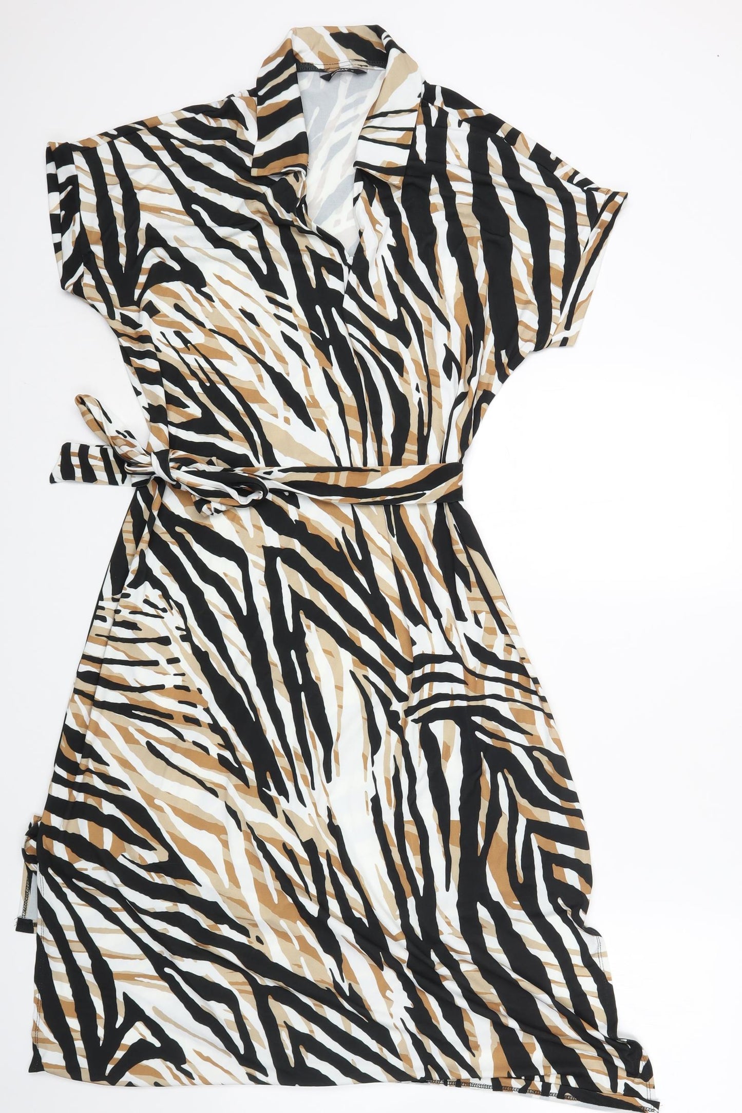 Roman Womens Brown Animal Print Polyester Fit & Flare Size 16 V-Neck Tie - Tiger Print