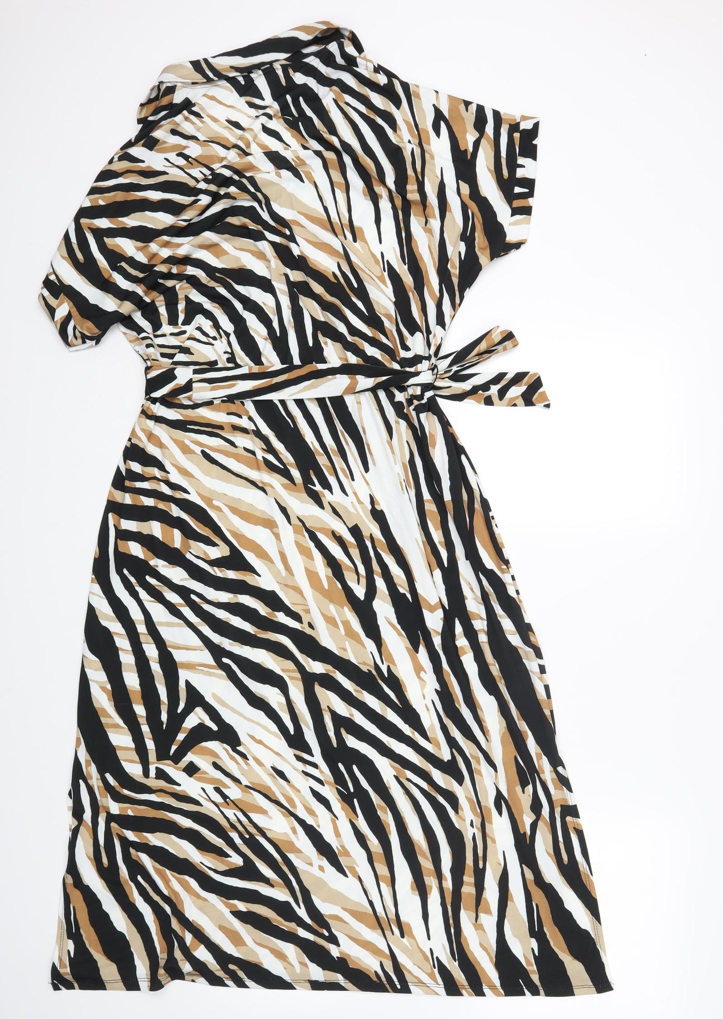Roman Womens Brown Animal Print Polyester Fit & Flare Size 16 V-Neck Tie - Tiger Print
