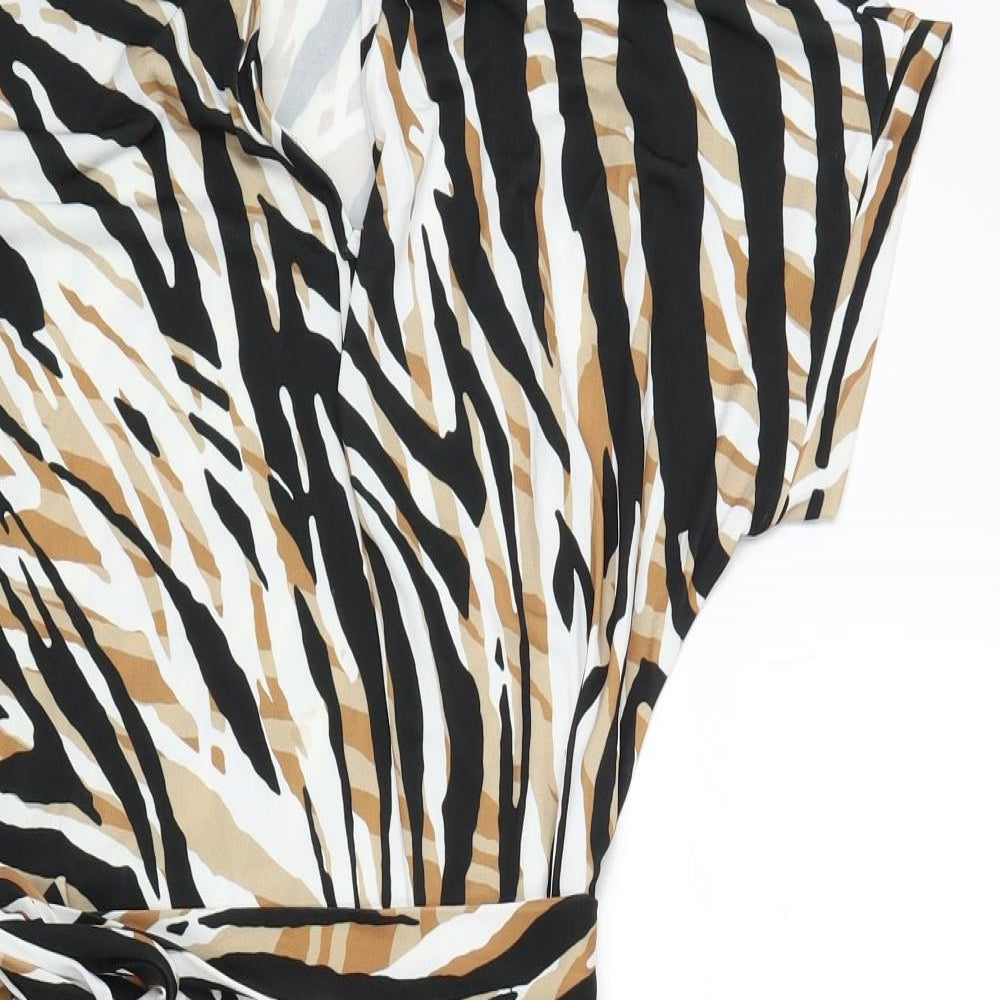 Roman Womens Brown Animal Print Polyester Fit & Flare Size 16 V-Neck Tie - Tiger Print
