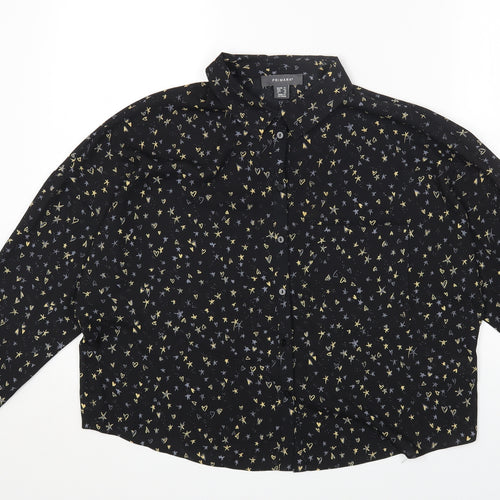 Primark Womens Black Geometric Polyester Basic Button-Up Size 14 Collared