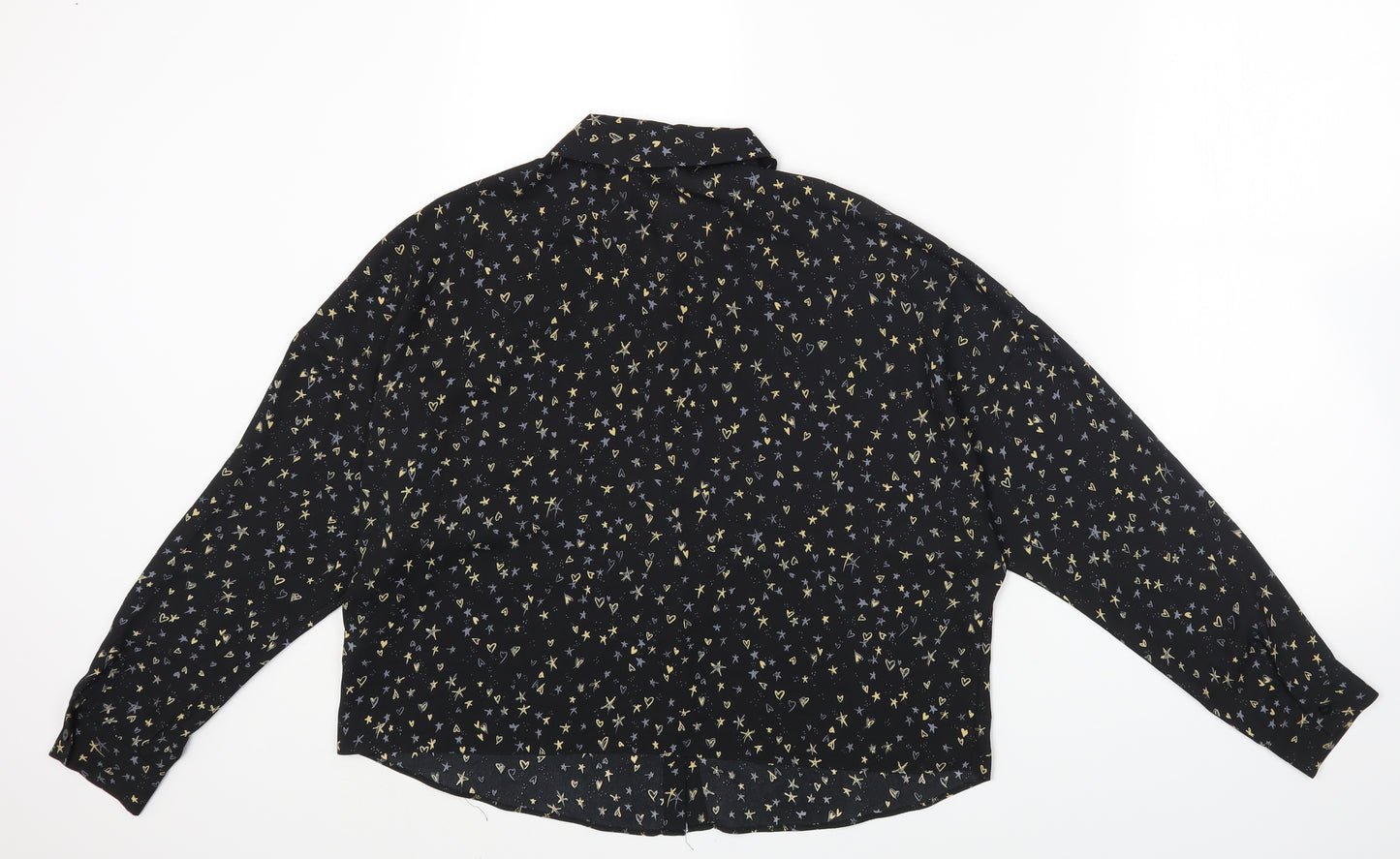 Primark Womens Black Geometric Polyester Basic Button-Up Size 14 Collared