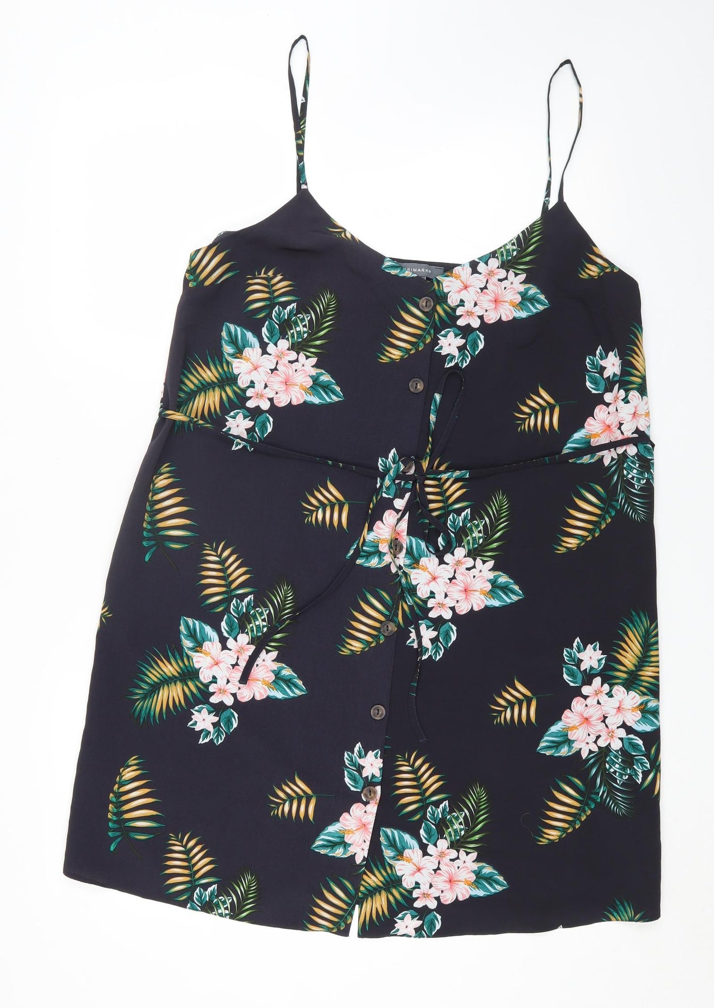 Primark Womens Black Floral Polyester A-Line Size 16 Sweetheart Button