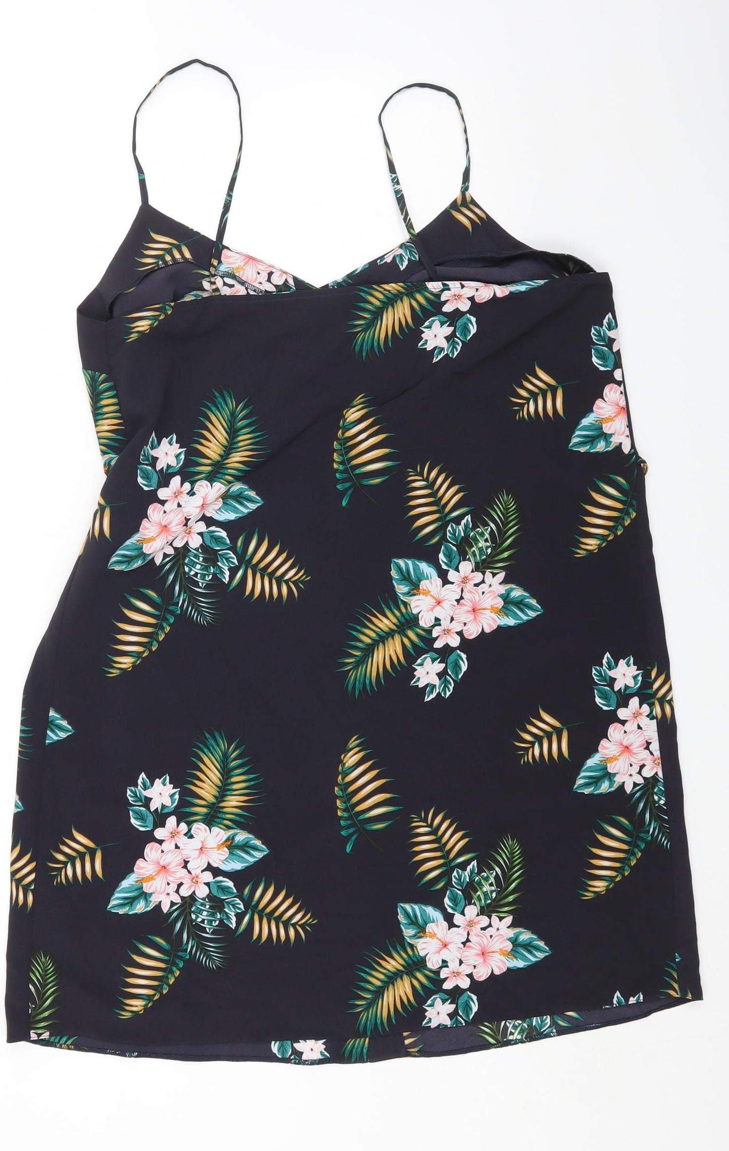 Primark Womens Black Floral Polyester A-Line Size 16 Sweetheart Button
