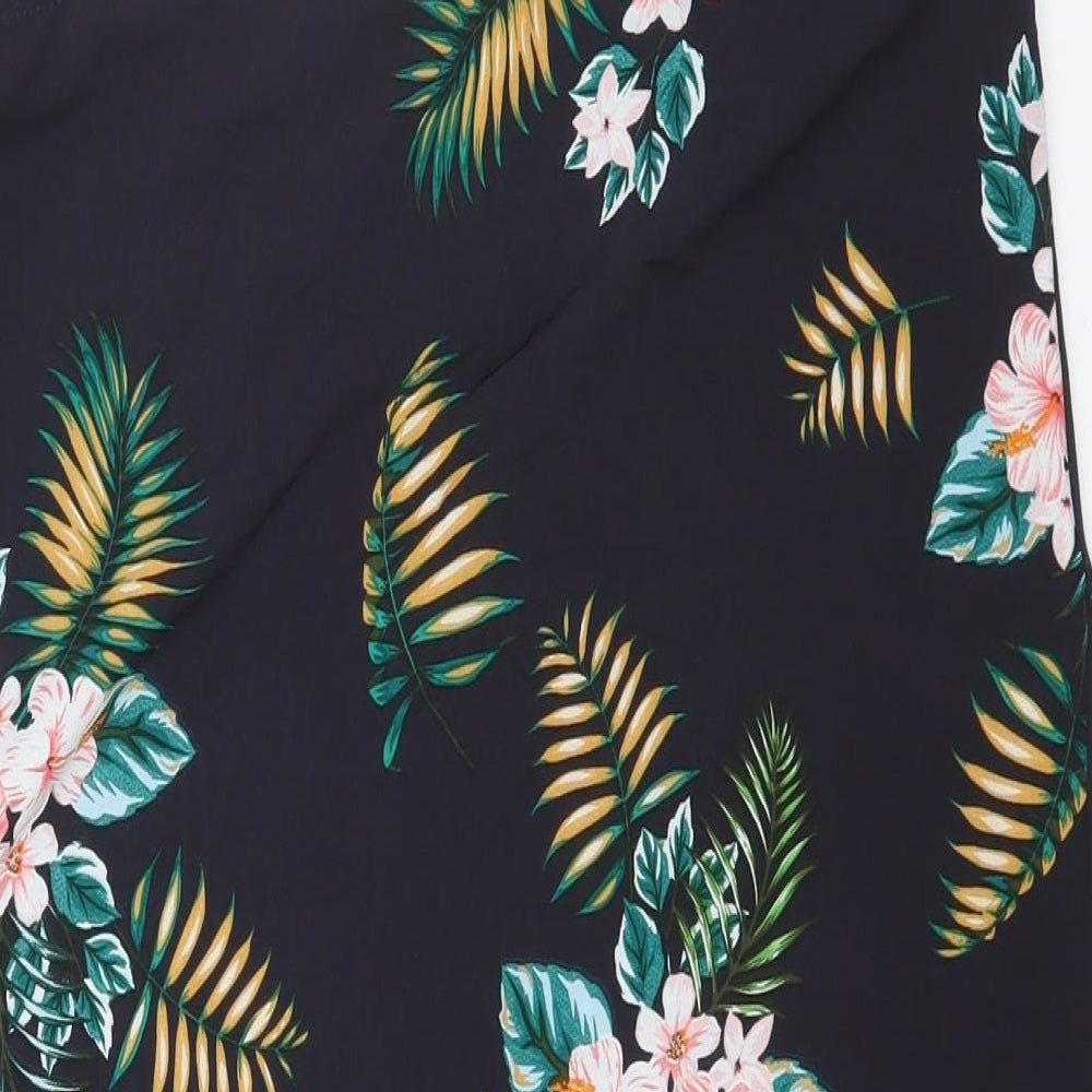 Primark Womens Black Floral Polyester A-Line Size 16 Sweetheart Button