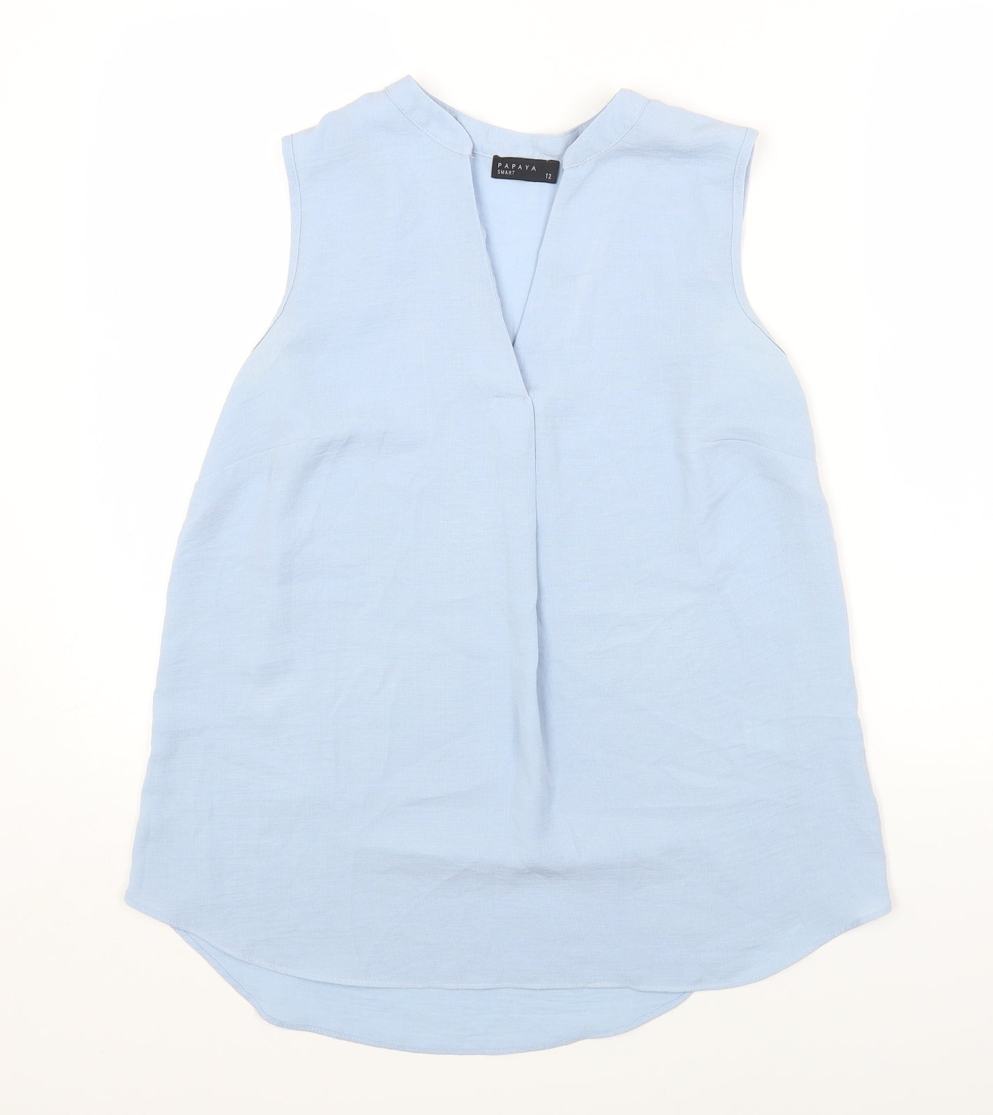 Papaya Womens Blue Polyester Basic Polo Size 12 V-Neck