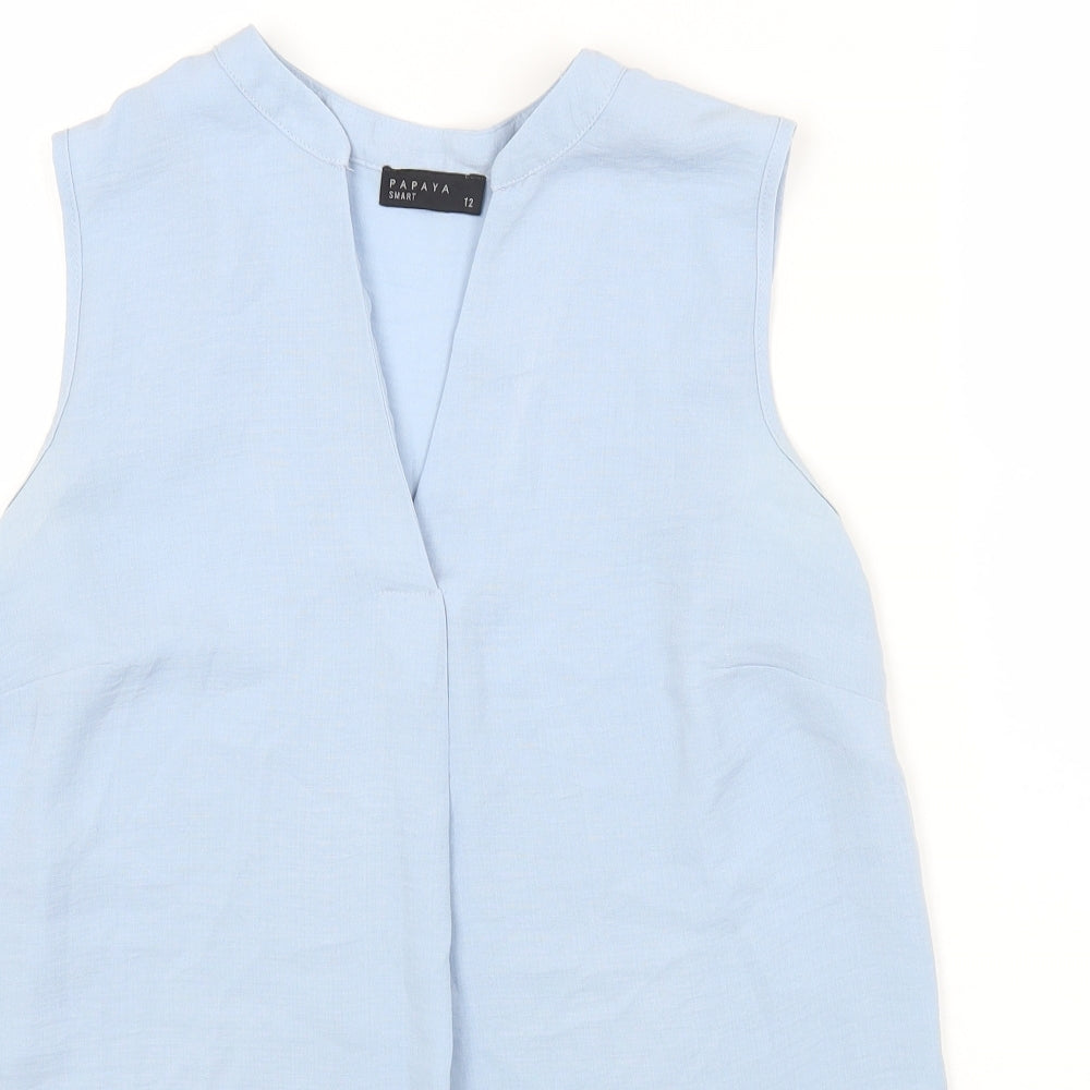 Papaya Womens Blue Polyester Basic Polo Size 12 V-Neck