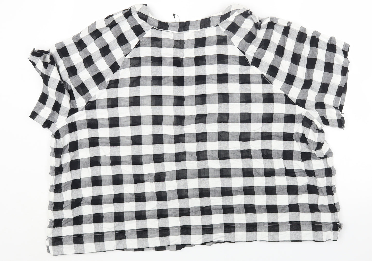 Marks and Spencer Womens Multicoloured Check Cotton Basic T-Shirt Size 24 V-Neck