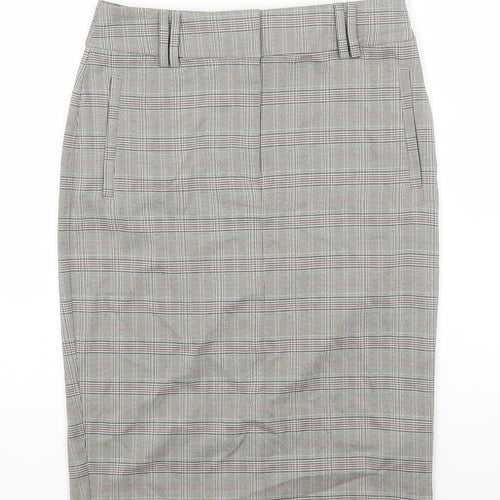 Marks and Spencer Womens Beige Check Polyester A-Line Skirt Size 6 Zip
