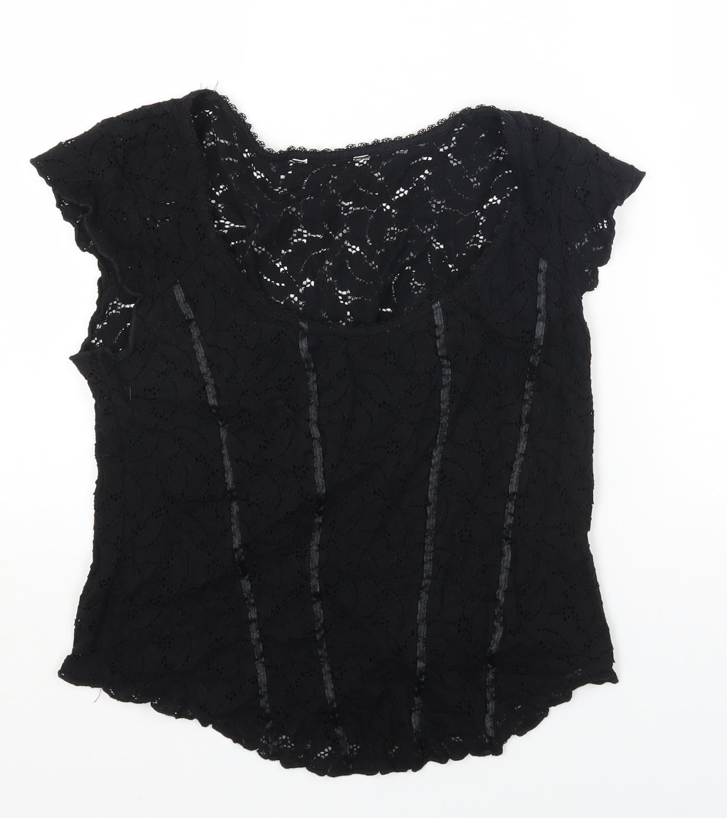 New Look Womens Black Cotton Basic T-Shirt Size 14 Round Neck