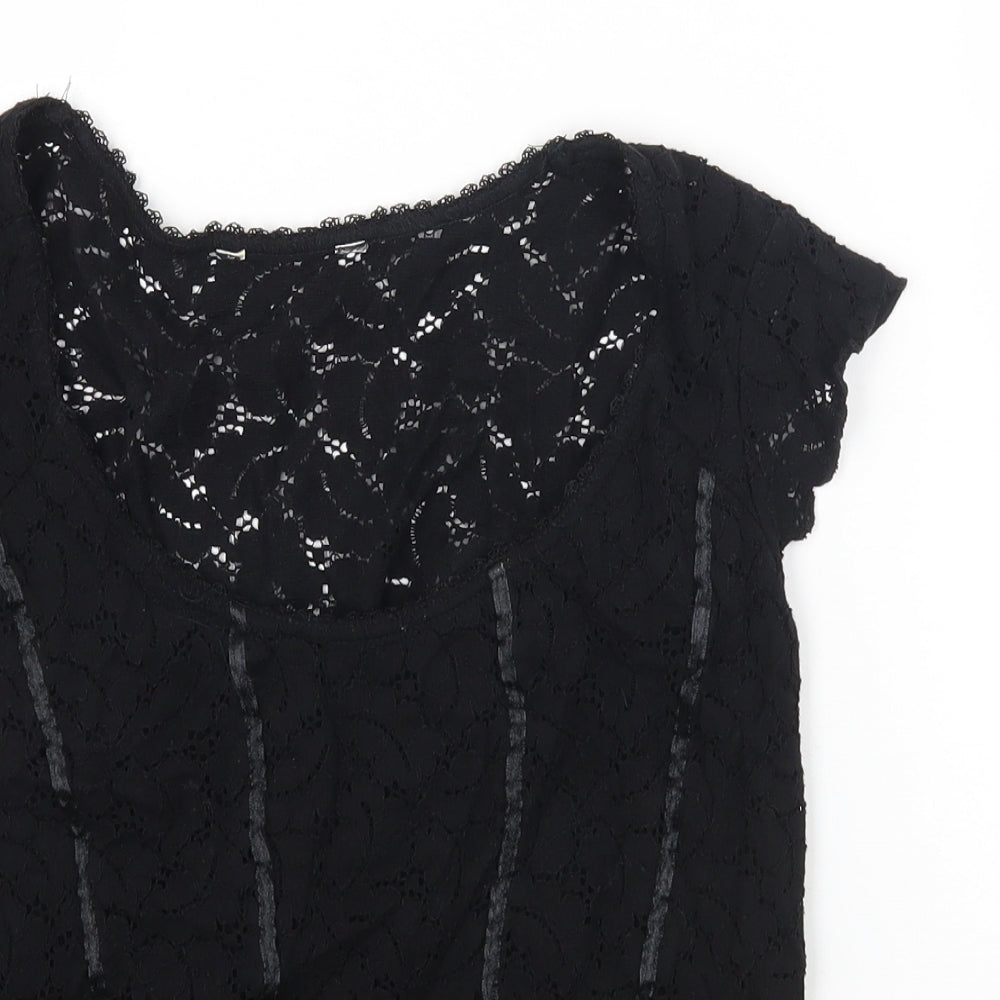 New Look Womens Black Cotton Basic T-Shirt Size 14 Round Neck