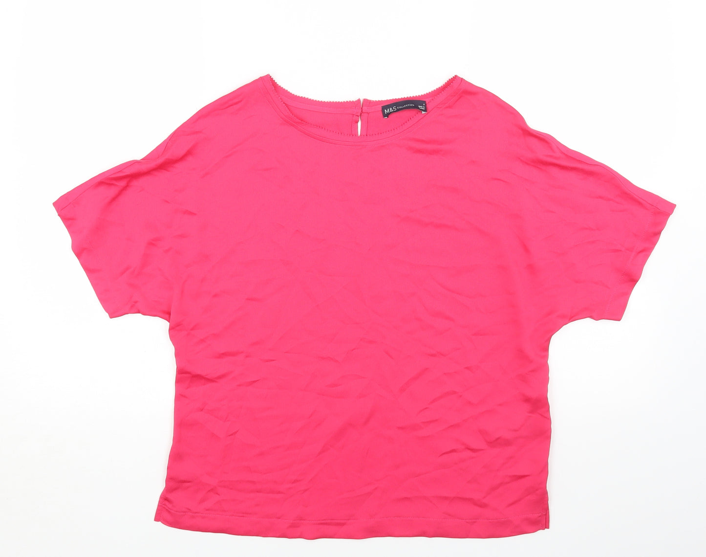Marks and Spencer Womens Pink Polyester Basic T-Shirt Size 8 Round Neck