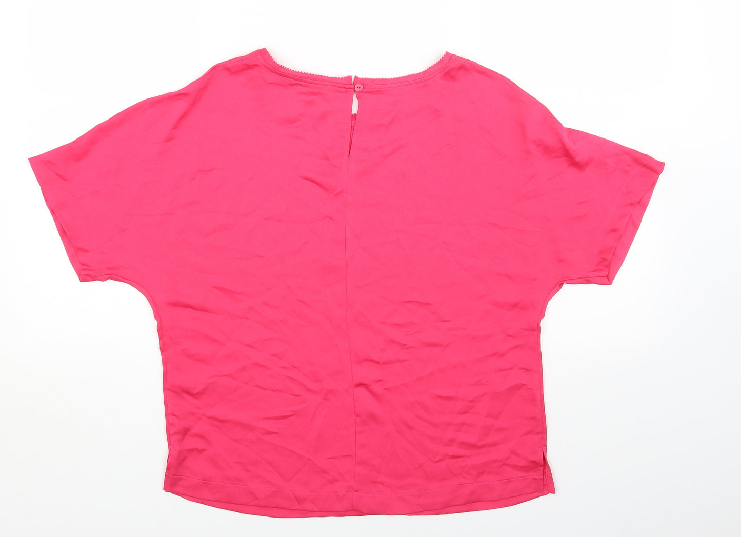 Marks and Spencer Womens Pink Polyester Basic T-Shirt Size 8 Round Neck