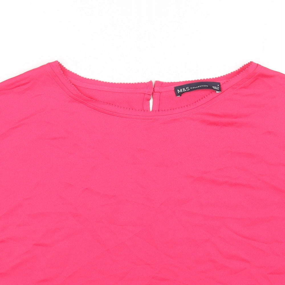 Marks and Spencer Womens Pink Polyester Basic T-Shirt Size 8 Round Neck