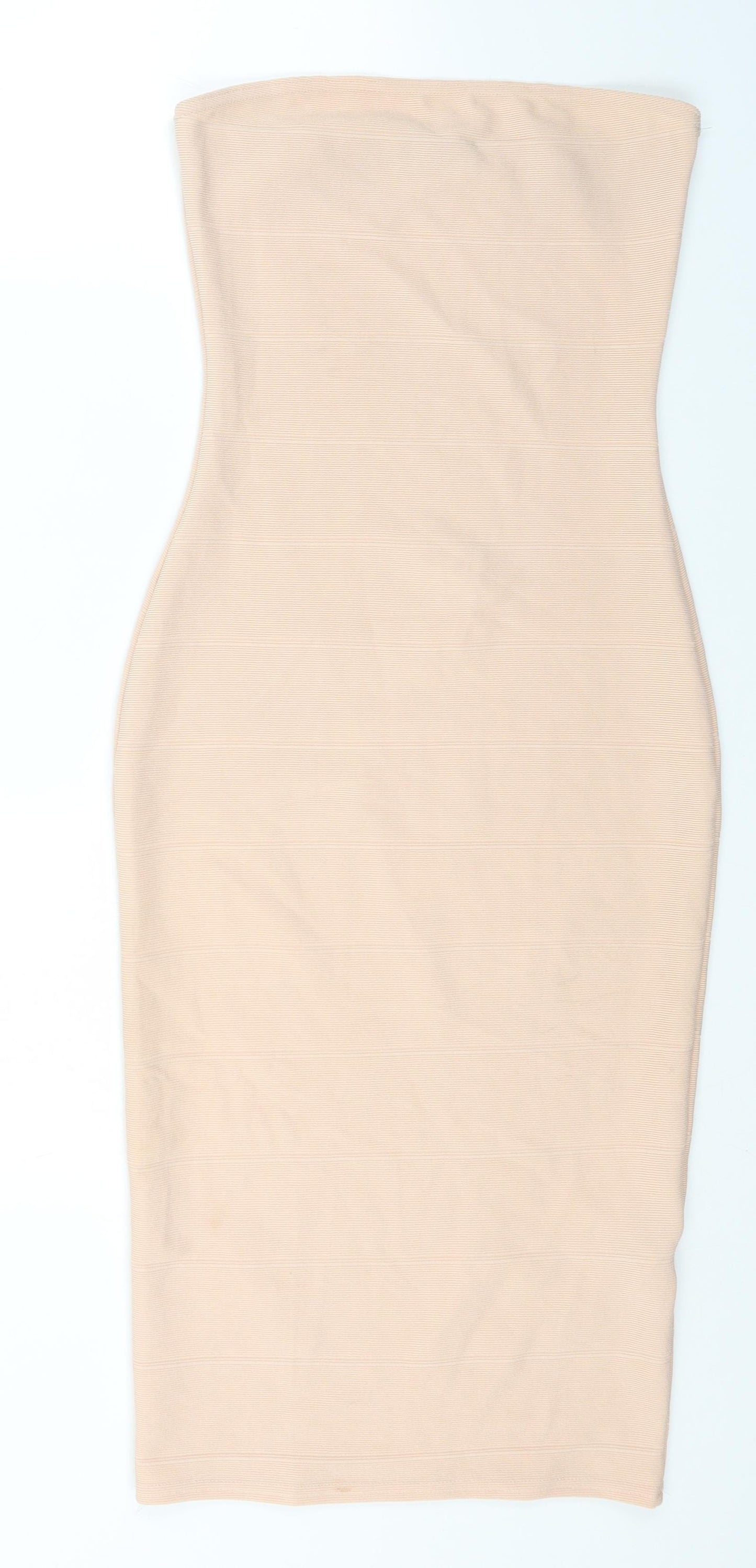 Missguided Womens Beige Polyester Bodycon Size 10 Off the Shoulder Pullover