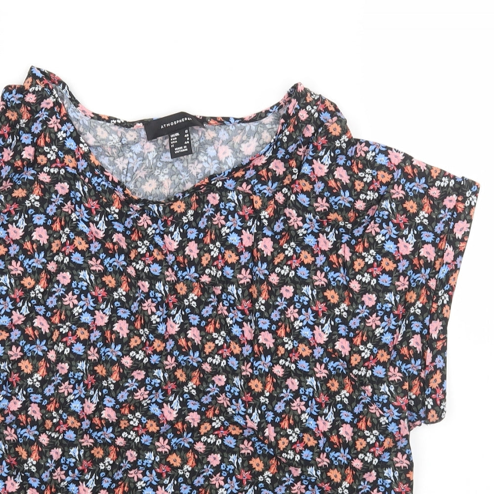 Primark Womens Multicoloured Floral Viscose Basic T-Shirt Size 12 Round Neck