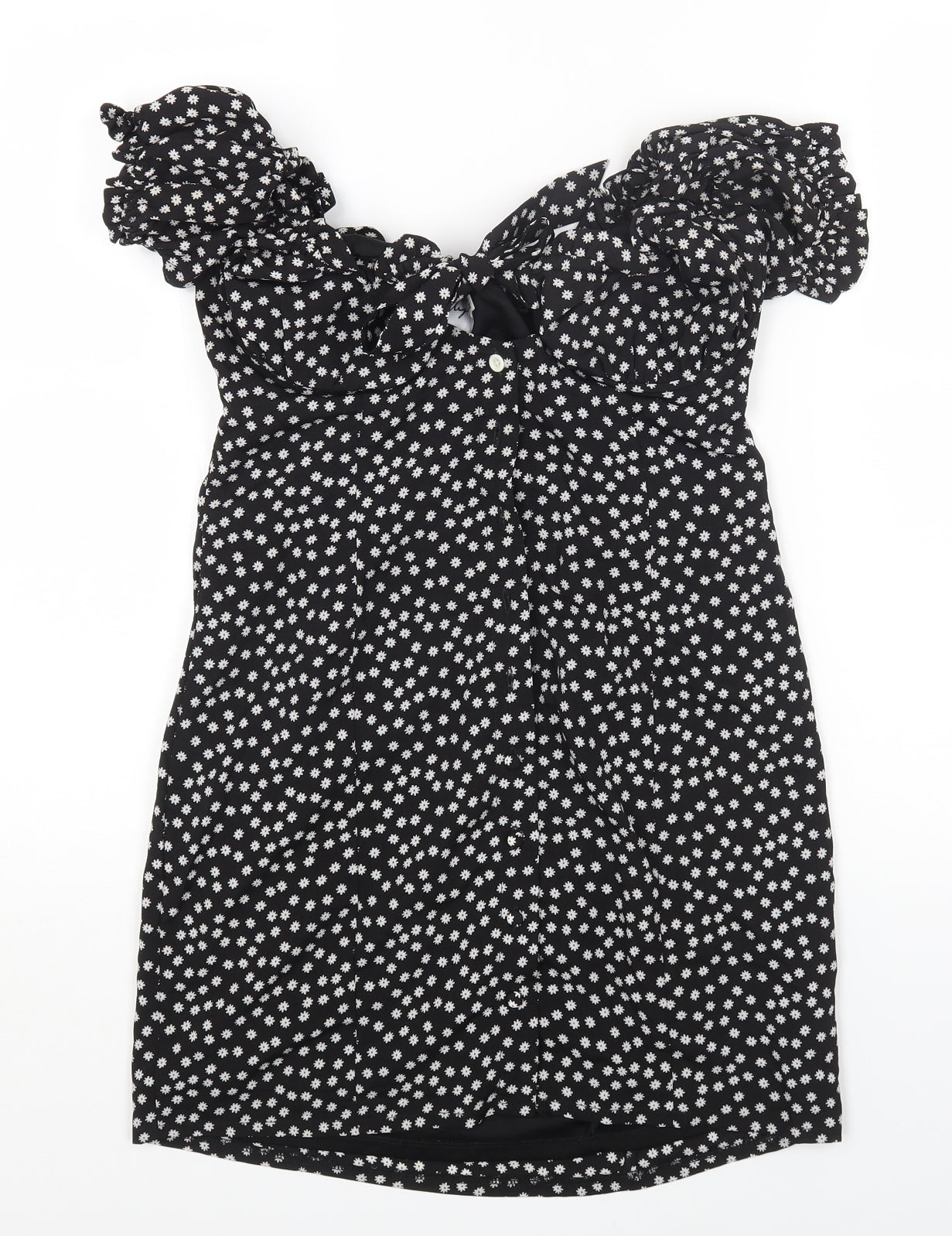 Princess Polly Womens Black Floral Polyester Bodycon Size 10 Off the Shoulder Button