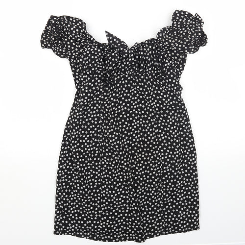 Princess Polly Womens Black Floral Polyester Bodycon Size 10 Off the Shoulder Button