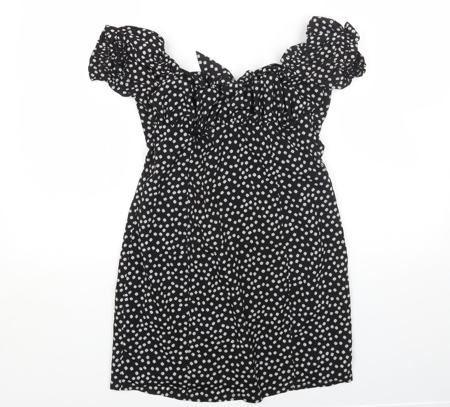 Princess Polly Womens Black Floral Polyester Bodycon Size 10 Off the Shoulder Button
