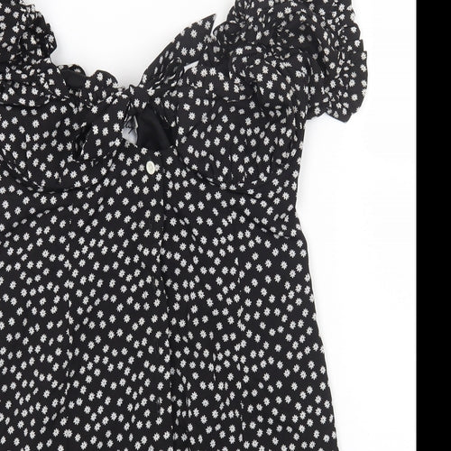 Princess Polly Womens Black Floral Polyester Bodycon Size 10 Off the Shoulder Button