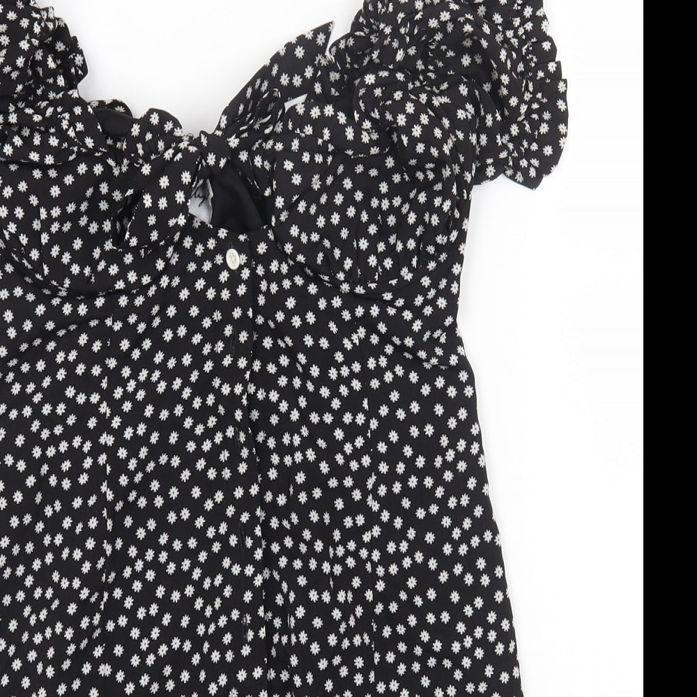 Princess Polly Womens Black Floral Polyester Bodycon Size 10 Off the Shoulder Button