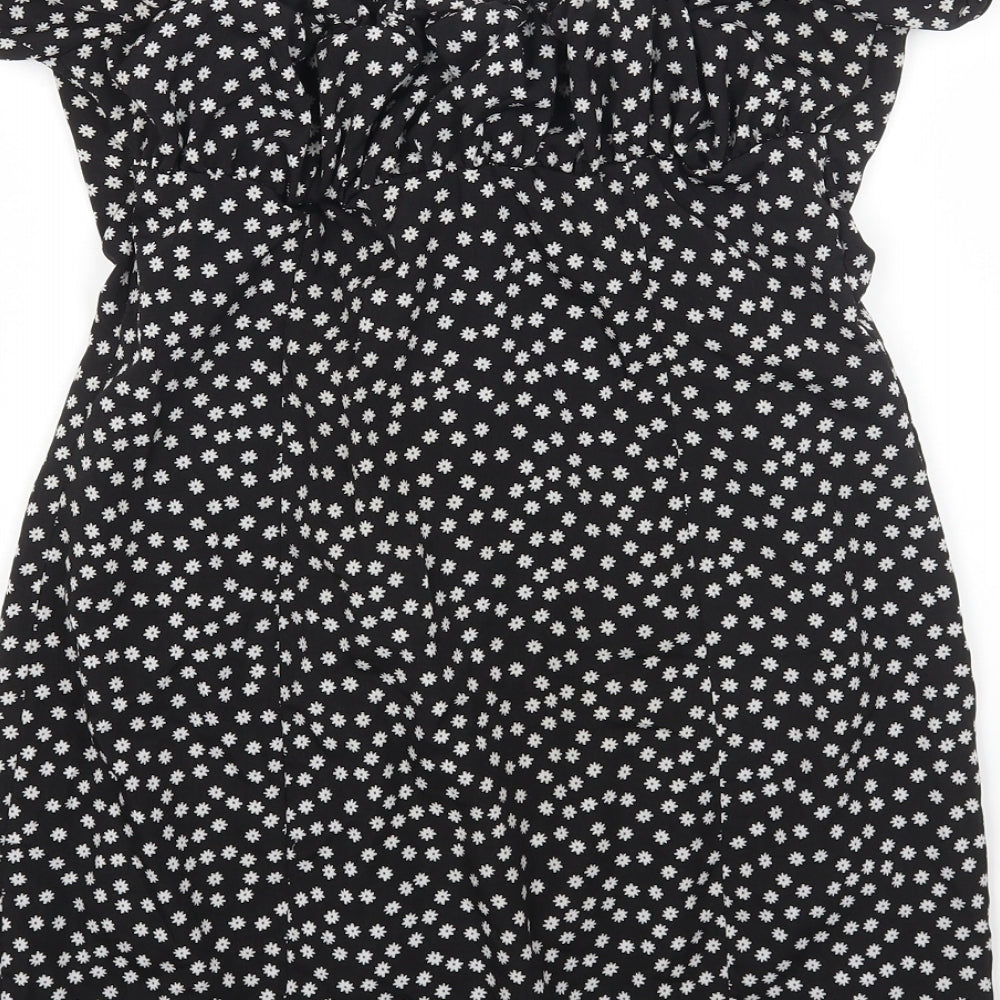 Princess Polly Womens Black Floral Polyester Bodycon Size 10 Off the Shoulder Button