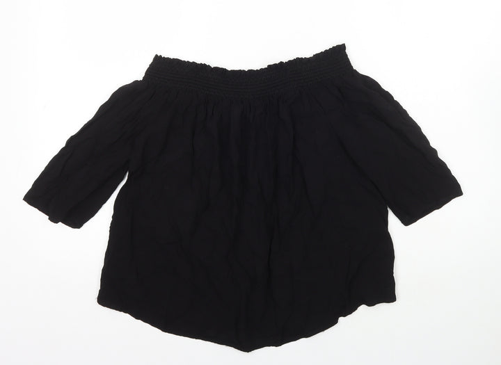 Monsoon Womens Black Viscose Basic T-Shirt Size 10 Off the Shoulder