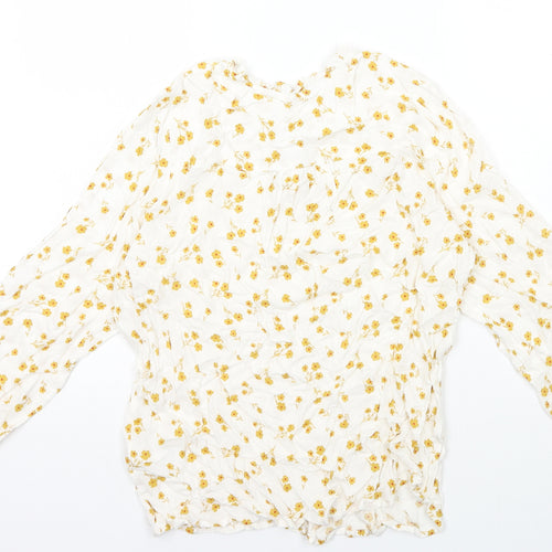 Marks and Spencer Womens Ivory Floral Viscose Basic Blouse Size 12 Round Neck