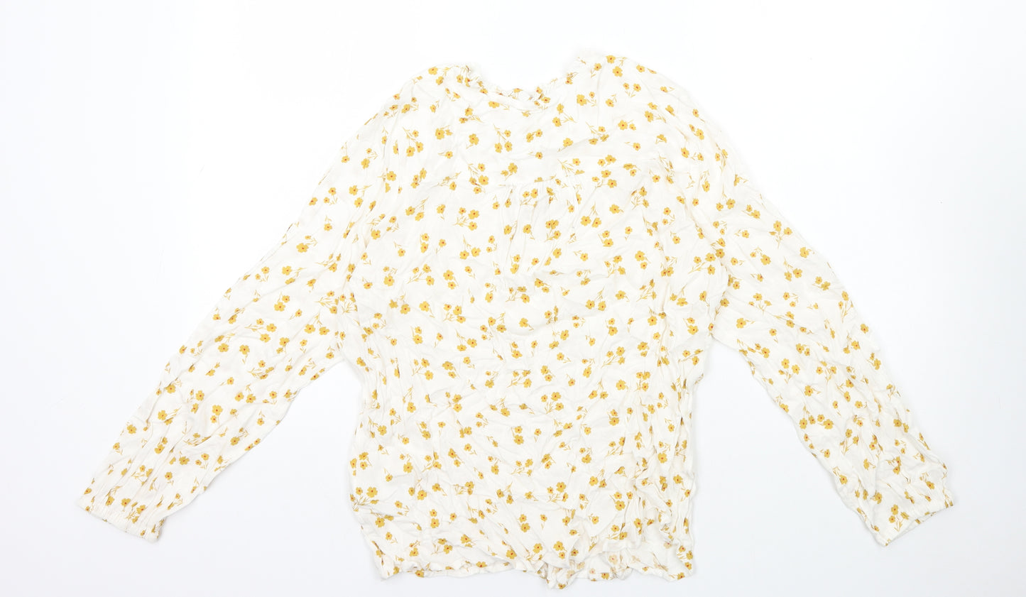 Marks and Spencer Womens Ivory Floral Viscose Basic Blouse Size 12 Round Neck